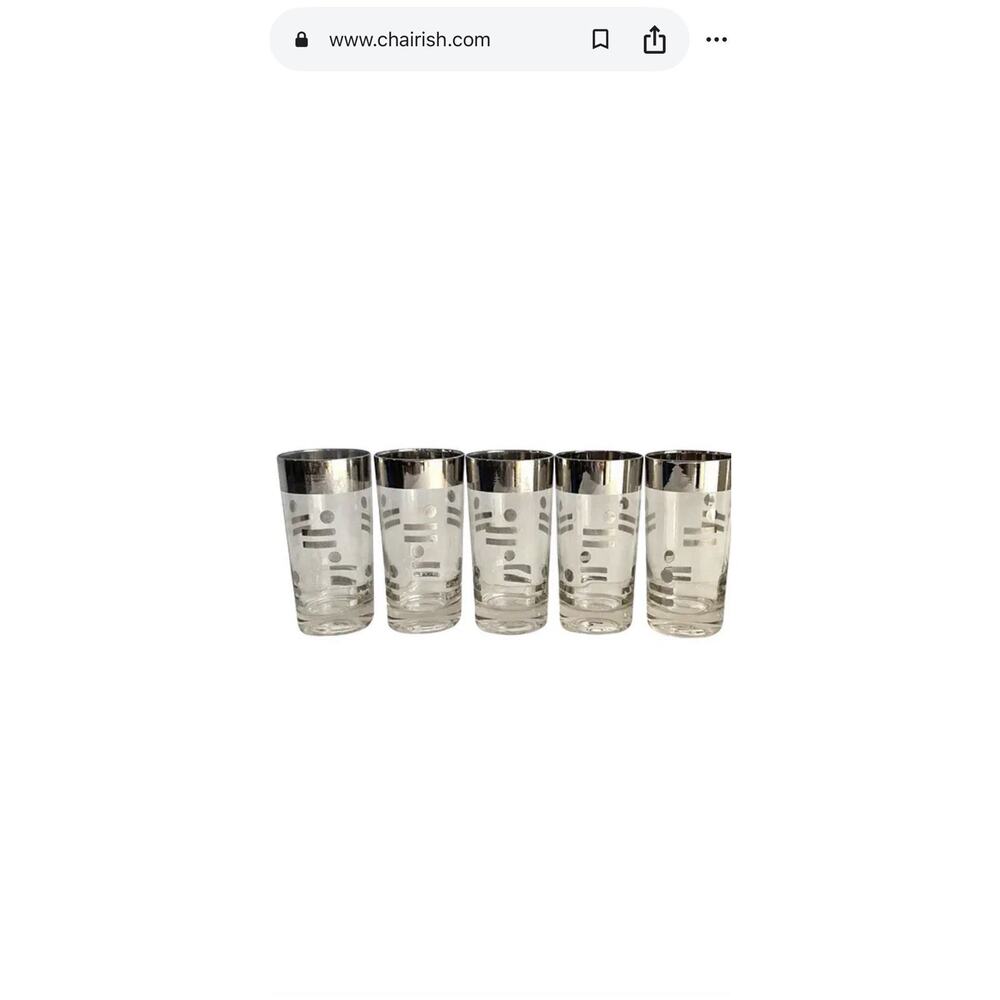 VTG Mid-Century Modern Atomic Face Highball Glass Silver Band Cocktail Bar 1960